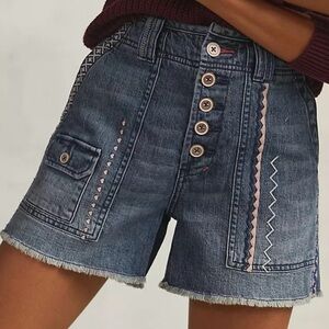 Anthropologie PilcroThe Wanderer Denim Shorts Embroidered